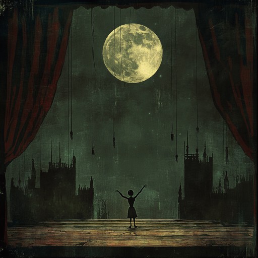 A haunting instrumental piece blending dark cabaret melodies with unsettling rhythms, evoking the imagery of marionettes dancing under the midnight sky. Whimsical accordion tunes intertwine with sinister undertones to create a surreal atmosphere.