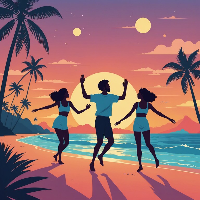 Designed to evoke the joyful spirit of a late afternoon turning into an electrifying evening with friends, dancing to the rhythmic beat as the sun dips below the horizon.