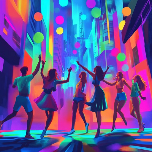 A vibrant k pop instrumental piece that blends upbeat synth melodies with energetic rhythms, evoking the excitement and joy of exploring a bustling city at night with friends. The track features catchy hooks and layers of electronic textures that build up to an exhilarating climax.