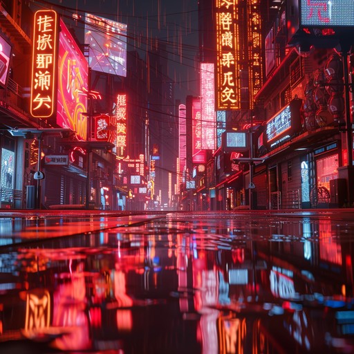A relentless surge of high octane beats, shimmering synths, and pulsing basslines, invoking the intensity of a neon drenched urban battlefield at night. This track is designed to captivate with its energetic, dystopian vibes, creating a vivid cyberpunk soundscape.