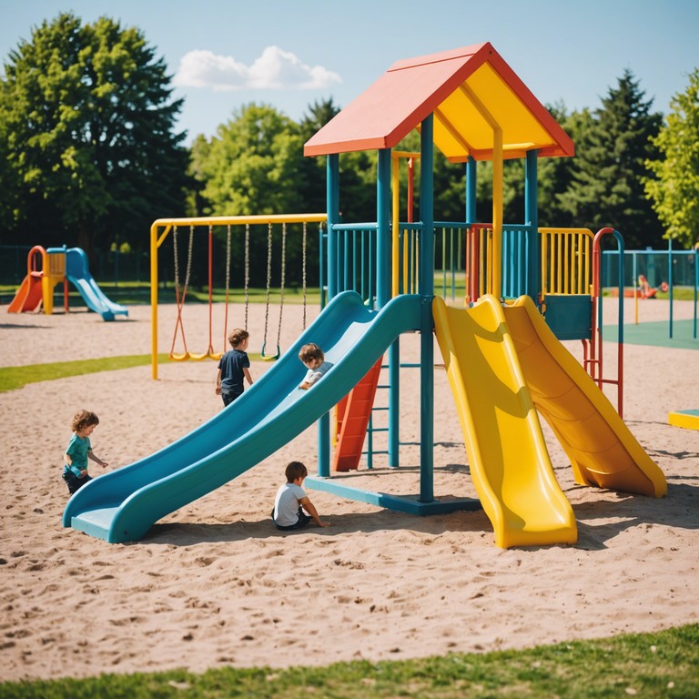 This enticing track captures the essence of a bright, sunny day on a bustling playground, where children's laughter fills the air and the sense of joy is palpable. The melody is catchy and inspires a feeling of freedom and fun, ideal for a children's tv show or a morning wake up routine.