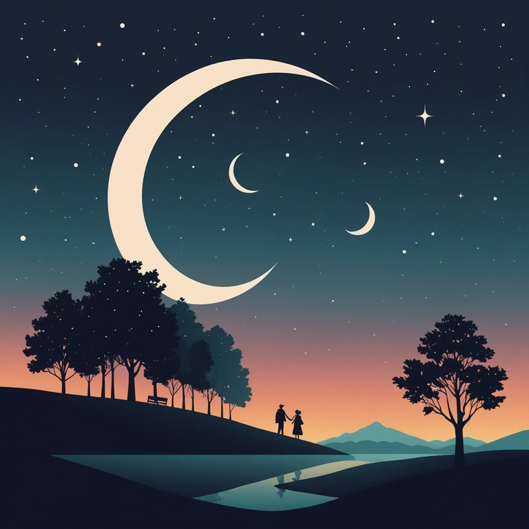 As night falls, the vibrant energy of a carnival pulses stronger, but with a twist of mystery under the light of a crescent moon. The marimba continues to play, inviting yet warning, creating a symphony that feels both welcoming and cautioning, reflecting the hidden depths of nocturnal revelry.