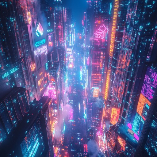 An electrifying blend of futuristic synths and dynamic rhythms, painting a colorful neon lit city journey, echoing the energetic spirit of j pop and a vision of future pop.