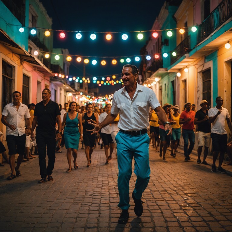 Imagine a bustling festive night in havana, where dancers gather in an open square, the air filled with music and a sense of freedom. The scene is set under a clear night sky, and everyone is moving in sync to the pulsating rhythms of salsa. The music is led by a piano, supported by a strong brass section that adds a powerful, joyous overtone to the melody. The track is not just a piece of music but an invitation to experience and be part of the communal joy that characterizes cuban celebrations