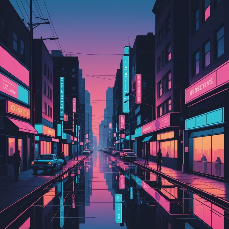 Imagine a soundscape that captures the essence of neon lights flickering in a misty evening while the city sleeps. The music embodies a blend of driving electronic beats and ethereal synth melodies, creating a vibrant yet introspective atmosphere that breathes the spirit of postmodern city life.