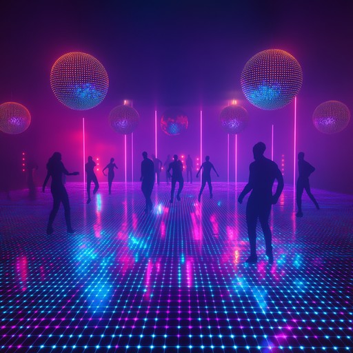 An energizing instrumental disco song that blends classic 70s funk basslines with modern synthesizers, creating a vibrant dancefloor experience reminiscent of neon lit nights and groovy rhythms.