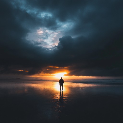 An instrumental sadcore composition that begins with haunting, slow guitar melodies, gradually building up with layers of ethereal synths and gentle percussion, creating a soundscape that moves from sorrow to hope, capturing the journey from darkness to light