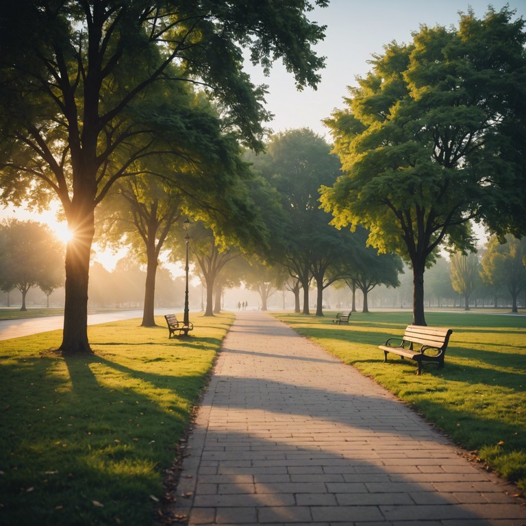 This alternative version emphasizes a smoother transition with slightly more emphasis on synth elements, providing a softer but equally energetic morning feel with echoes of city life as day breaks.