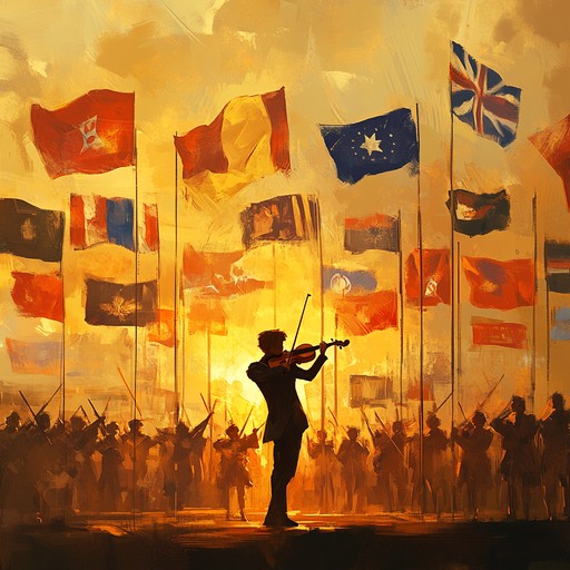 A moving instrumental piece encompassing the spirit of patriotism, evoking feelings of yearning for one's homeland. The melody flows tenderly, invoking nostalgic memories and a deep sense of pride. This composition celebrates the heroic resilience and deep connection to the motherland, perfect for evoking a sentimental, patriotic atmosphere. The inclusion of soaring strings and a solemn brass section creates an expansive, heartwarming soundscape.