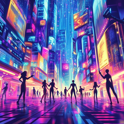 A high energy instrumental track blending funky basslines with futuristic synth melodies, evoking the atmosphere of a neon drenched cyberpunk metropolis. The groove drives forward with rhythmic percussion and electric guitar riffs, creating an immersive soundscape that transports listeners into a vibrant, digital underworld.