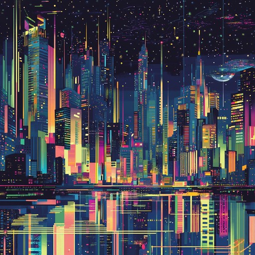 An instrumental epic that combines lush synthesizers and driving rhythms to evoke the atmosphere of a sprawling, neon lit metropolis at night. The composition takes the listener on a journey through the emotional landscapes of futuristic urban life, blending soaring melodies with pulsing beats reminiscent of 1980s new wave and synthwave music.