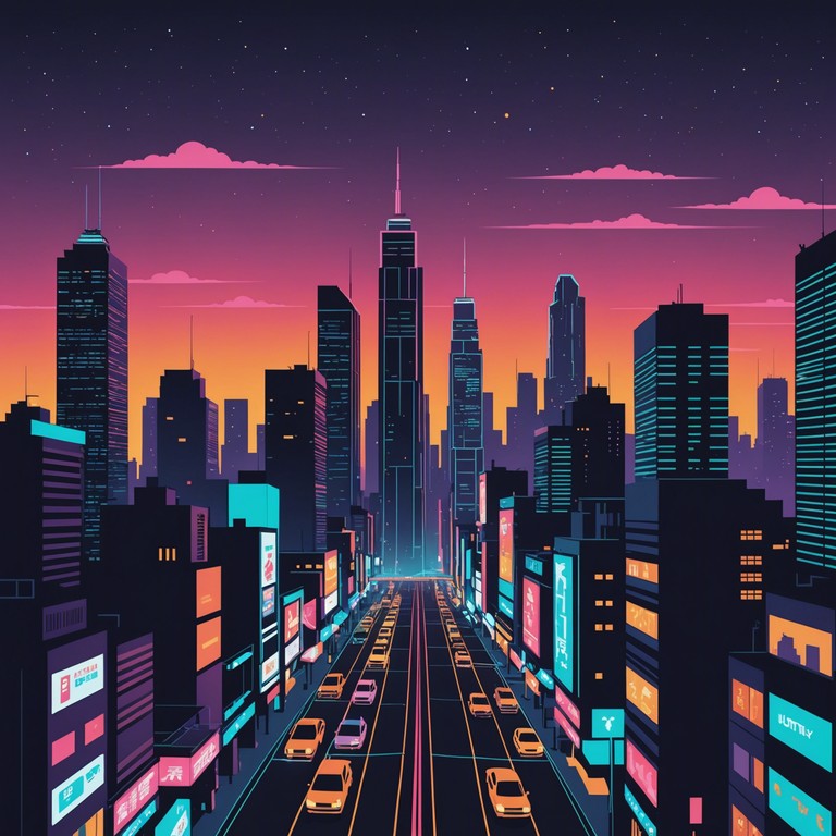 Imagine a sprawling, neon lit metropolis where advanced technology infuses every aspect of life, and pulsating synth waves mirror the dynamic rhythm of this futuristic city. The composition captures the essence of a bustling cyberpunk cityscape, where glossy neon signs are reflected in the murky waters of the urban underbelly.