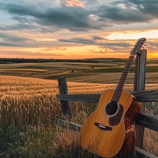 An instrumental country track that captures the tranquility of a sunset over golden wheat fields, with gentle melodies that reflect the peaceful ambiance of the countryside and the soothing effect of a calm evening breeze.