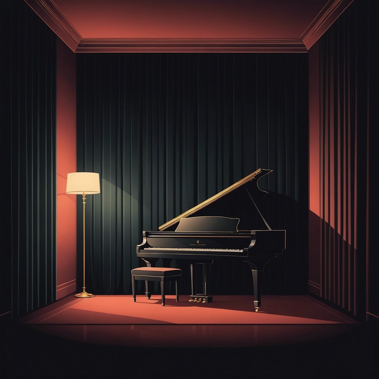 In a dimly lit, velvet draped lounge, soft whispers resonate through the smoky air as an intimate piano plays, evoking a mysterious and nostalgic ambiance. The music is reminiscent of forgotten tales and lost loves, all captured within the haunting melodies of a single, echoing piano.