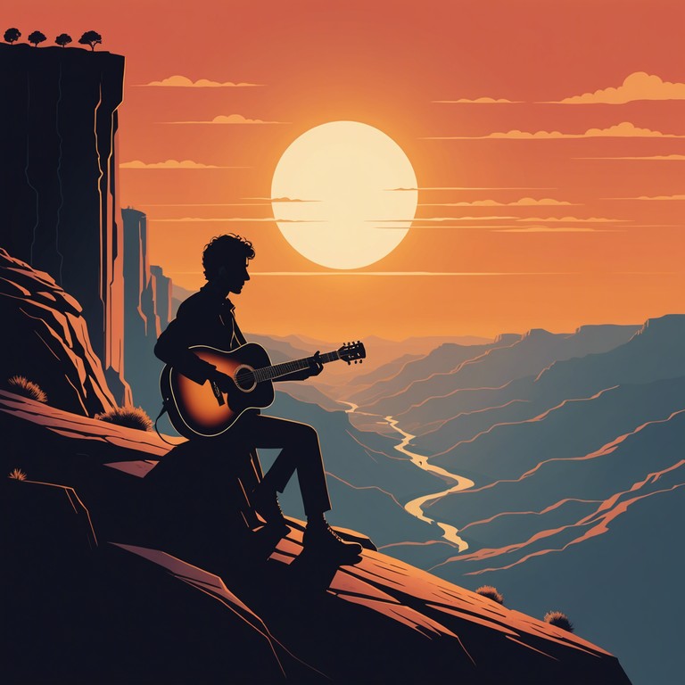 Imagine the sound of electric guitar riffs intertwining with the natural acoustics of a grand canyon, creating a powerful yet contemplative sonic experience that feels like both an intimate performance and an epic orchestral composition.