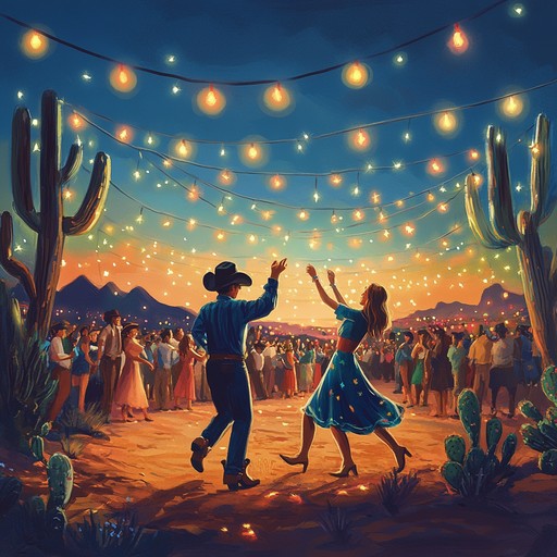 Dance and celebrate at a cactus studded jamboree with this energetic western tune, combining traditional country banjo with festive accents for an unforgettable party in the desert.