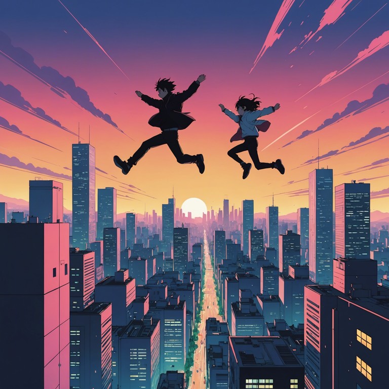 A vibrant and catchy instrumental track designed to embody the energy and excitement typical of an opening theme for an anime show. The music carries an infectious beat with a playful melody played primarily on a synthesizer, creating a sense of youthful adventure and boundless possibilities.