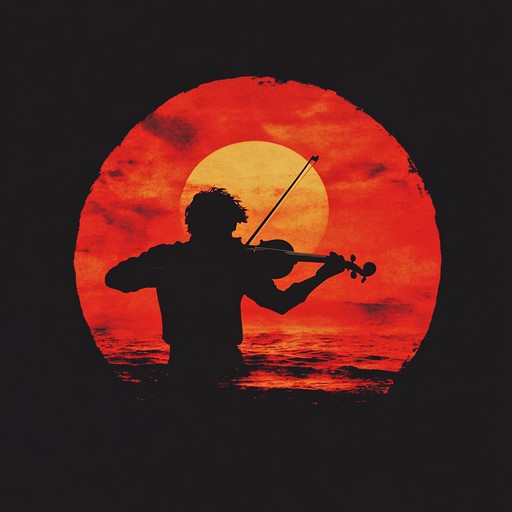 An evocative instrumental muzak piece where solo violin leads an orchestral ensemble through melodies that mirror the vivid colors and dramatic tones of a crimson sunset, stirring feelings of wonder and introspection.