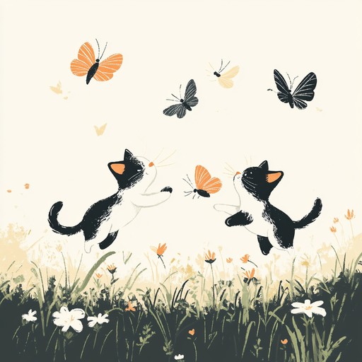 A heartwarming instrumental capturing playful kittens exploring a sunlit meadow, conveying joy and innocence through light hearted melodies