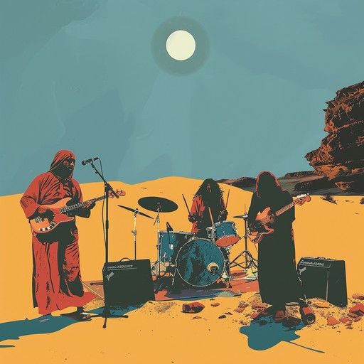 This track combines raucous hardcore punk rhythms with exotic middle eastern scales and percussion. It brings raw aggression and a sense of rebellion to the forefront, enriching it with the unique textures of traditional sounds from the desert. Imagine frenzied guitar riffs, pounding drums, and the surprising allure of a turkish oud, creating a sonic landscape that's both fierce and intriguing.