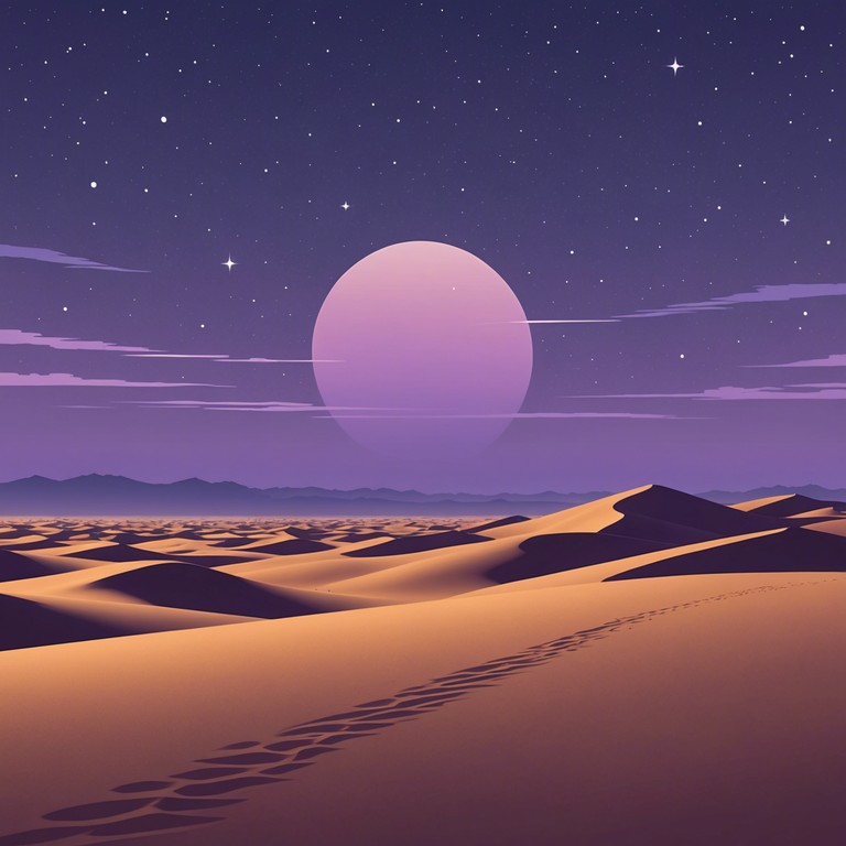 This track creates an auditory journey through a mystical desert as twilight descends, with slowly shifting dunes and a sky blossoming with stars. It uses sustained tones to emulate the calm and expansive atmosphere of the desert under a twilight canopy.