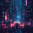 chase scene amidst neon lights and futuristic cityscape