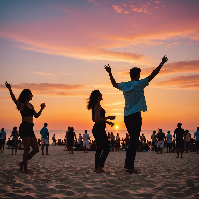 Imagine a relaxing sunset on a bustling beach, where the rhythmic pulses of reggae music blend with the sound of waves. This track combines traditional reggae elements with a contemporary flair to evoke the spirit of a tropical beach party.