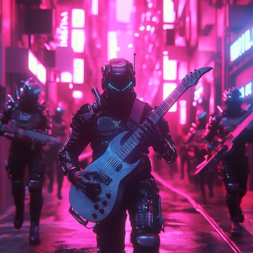 Dive into a neon dystopia where heavy beats and distorted sounds reflect urban chaos and technological dominance.