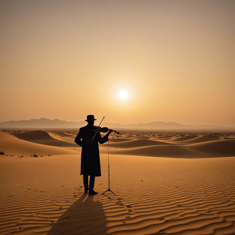 Imagine a serene journey through vast, sandy landscapes, where the gentle whispers of the wind carry melodic tunes from distant dunes. The music captures the essence of a peaceful middle eastern landscape at sunset, invoking feelings of calmness and vastness.