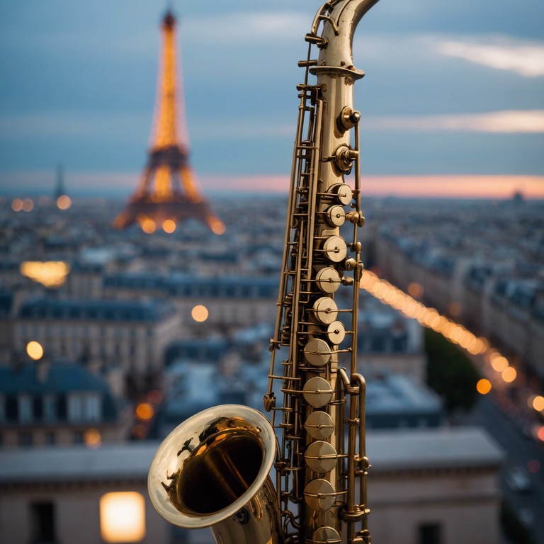 A soundtrack encapsulating the feeling of walking alongside the seine river, with gentle saxophone notes floating in the air, creating a storyline of love and mysterious allure that resonates deeply with the magic of paris at night.