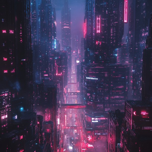 An energetic instrumental featuring driving basslines, glitch effects, and synths that paint a dark, chaotic futuristic cityscape.