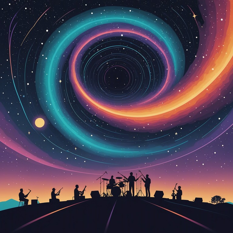 Imagine a soundtrack for a movie set in space where characters discover the rhythm of the cosmos through a fusion of rock and funk. Featuring stellar guitar work and driving bass lines.