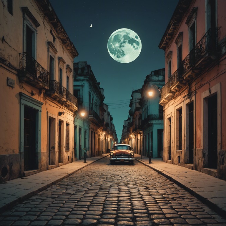 In the heart of a subtly lit havana street, as the moon casts long shadows, the brooding atmosphere is captured by the pulsating beats and the deep, husky tones of a baritone saxophone. Layers of complex rhythms and a sense of longing envelop the listener in a uniquely cuban experience of nightfall.