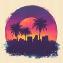 bright synthwave evokes nostalgia, carefree cruising down coastlines.