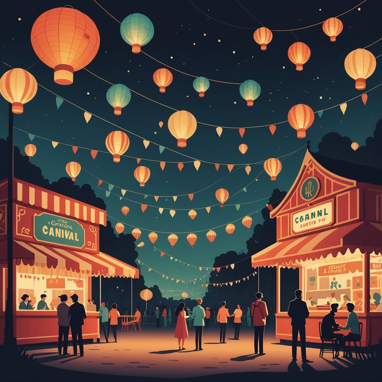 Imagine a scene under a starry sky at a village carnival where everything slows to a blissful serenity and the gentle accordion melodies play with a soothing, almost whisper like quality, binding the whisper of joy and nostalgia.