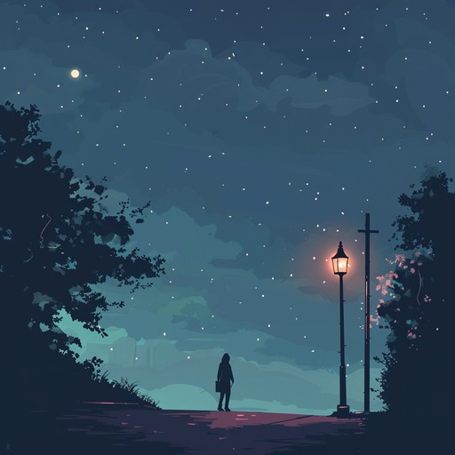 Envision a slow, melodious tune depicting a peaceful midnight walk through a serene village, under a starlit sky, where every soft note contributes to a feeling of tranquility and intimacy