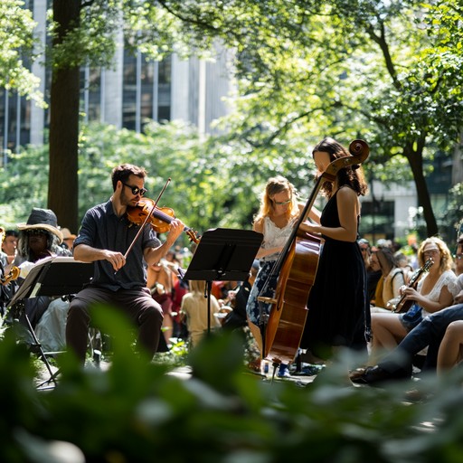 Envision a pulsating heartbeat of summer joy in bryant park, new york city. The saxophone drives the energy with dynamic swing lines, supported by a rhythm section that keeps the tempo lively. This track captures the essence of urban summer celebrations, filled with dance, laughter, and the simple pleasures of a sunny day.