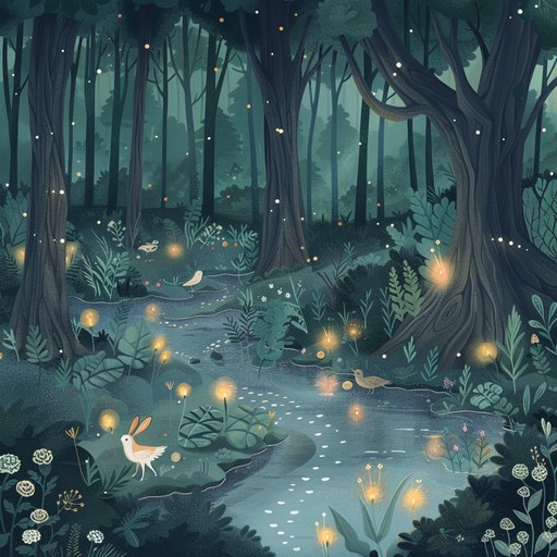 This piece takes young listeners on a whimsical journey through a magical forest, featuring elegant melodies and soft harmonies that evoke images of twinkling lights and mystical creatures. The gentle, comforting sounds aim to soothe and inspire wonder, making it perfect for bedtime or quiet imaginative play.