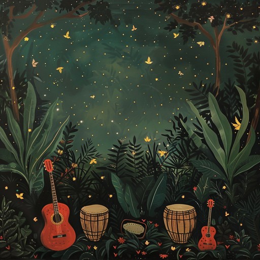 An enveloping instrumental track fusing cumbia harmonics with vivid and natural jungle atmospheres, weaving together percussive elements and soothing sounds for a captivating experience.