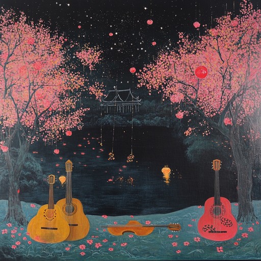 An enchanting track merging pop rock with soothing koto, creating a cherry blossom atmosphere.