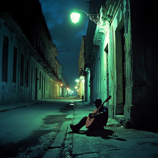 An evocative instrumental piece blending nostalgic cuban rhythms with haunting melodies, painting a portrait of solitude in the quiet streets of havana after dusk.