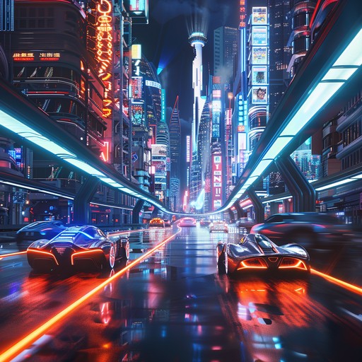 Imagine cruising through a futuristic city at night, neon lights flashing by as a rhythmic drumbeat sets the pace. A shimmering synthesizer melody overlays a groovy bassline, creating an infectious sense of joy and motion.