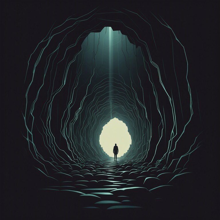 A somber metal ballad blending ethereal echoes with dark, profound bass undertones, highlighting the mysterious allure of unseen depths. The piece explores themes of isolation and contemplation within the confines of ancient caverns, invoking the listener's deep seated emotions tied to the unknown.