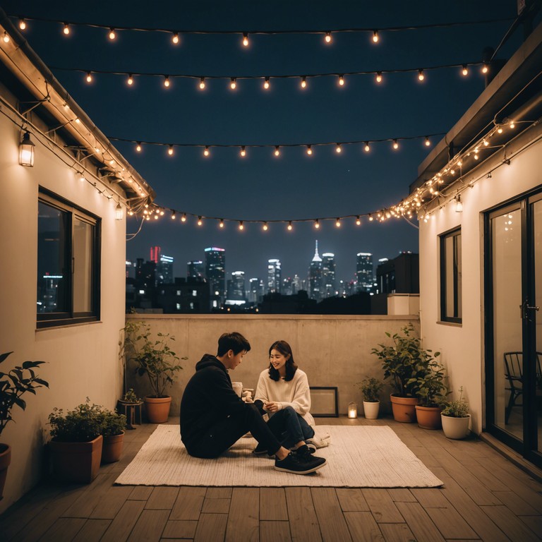 A track that infuses evocative korean traditional instrumentation with the soft, rhythmic pulses of modern synth pop, creating a romantic, serene ambiance perfect for a tranquil evening in seoul.