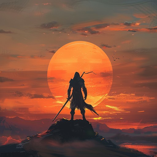 Conjure the image of a hero basking in the glow of an epic sunset, the journey complete. Orchestral strings and gentle piano lines weave together to create a composition that's both triumphant and tranquil, perfectly suited for easy listening.