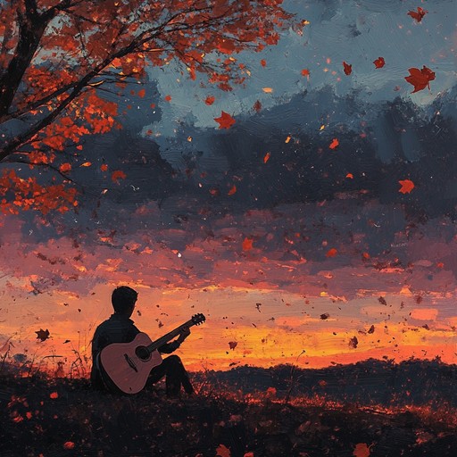 The track weaves a haunting melody, capturing the essence of an autumn evening twilight. The combination of gentle acoustic guitar strumming and somber undertones evokes a poignant atmosphere, creating a reflective and melancholic soundscape. The music carries listeners through an introspective journey, blending the spirit of nature's quiet end with the depth of human emotion.