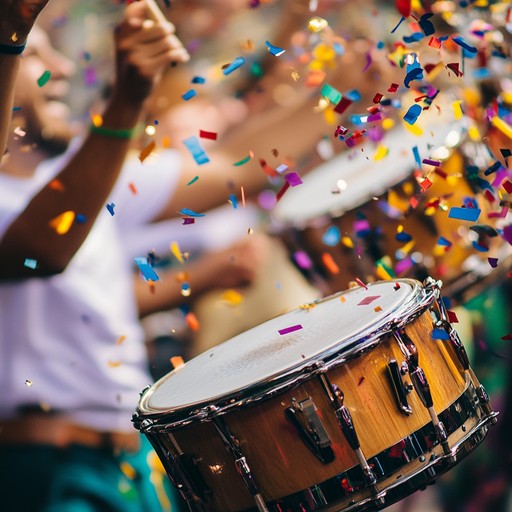 A dynamic and rhythmic composition featuring traditional samba drums, bringing to life the energy and excitement of a carnival procession.