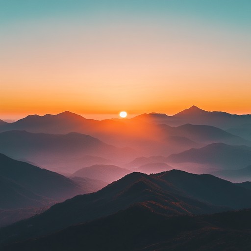 An instrumental orchestral composition that unfolds gently, capturing the serene and majestic essence of a sunrise over tranquil landscapes with soothing melodies and epic harmonies