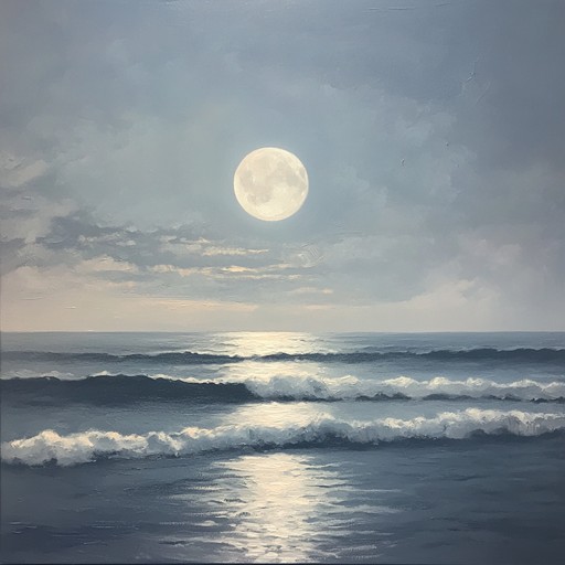 An immersive sound experience that evokes the serene yet powerful presence of the ocean at night, focusing on the natural rhythms and pulses echoing against a vivid lunar backdrop. The composition leverages the dynamic range of the violin to capture the essence of water caressing the shore under a starry sky.