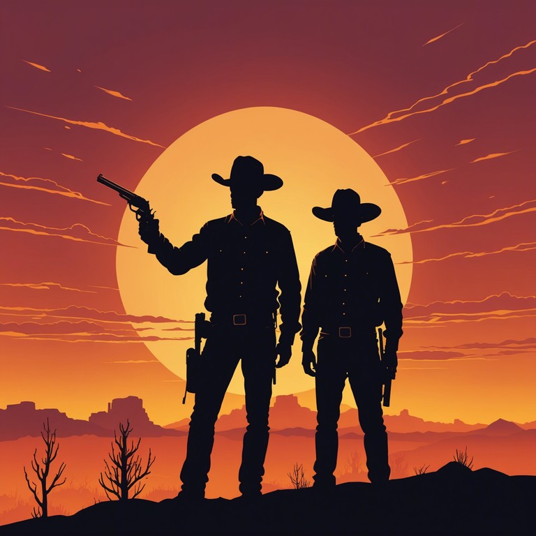 A musical portrayal of two legendary outlaws in a tense, cinematic face off, where each melody and chord progression heightens the sense of impending confrontation, blending classical western motifs with powerful, modern dynamics.